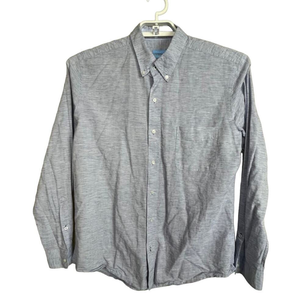 J. McLaughlin Modern Fit Men's L Blue White‎ Striped Long Sleeve Button Up Shirt